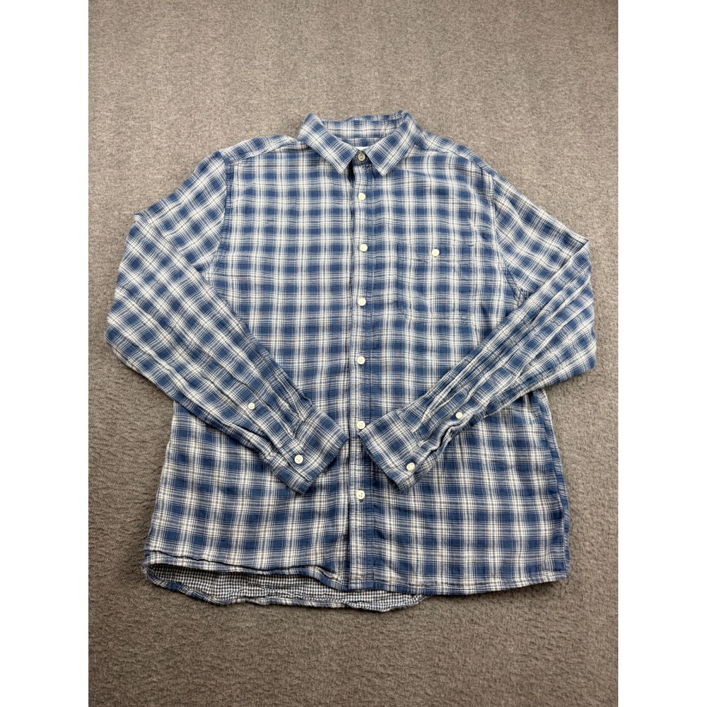Goodfellow & Co‎ Men's L Blue White Plaid Button Down Shirt Standard Fit Cotton